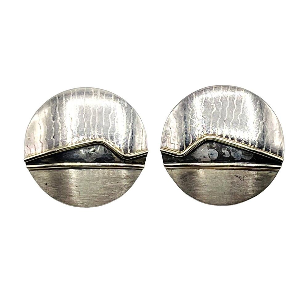 Vintage Southwestern Sterling Silver 18K Gold Vermeil MARCELL Round Disc Earring